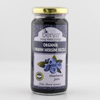 Organik Yaban Mersini Reçeli, Şeker İlavesiz (260 gr) Berva