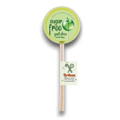 Şeker İlavesiz Kristal Lollipop Yeşil Elma (adet) Artisan Candy Handmade