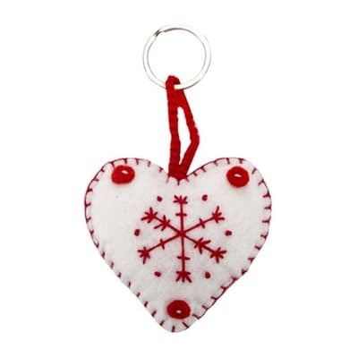 Beyaz Keçe Kalp Anahtarlık