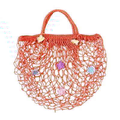 Çiçekli Turuncu File Çanta