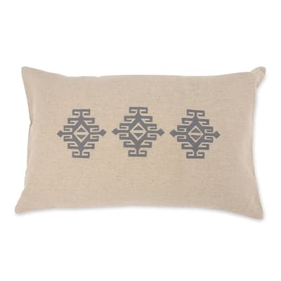 Gri İşlemeli Dikdörtgen Keten Yastık Kılıfı