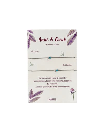 2 Anne Çocuk Gümüş El Yapımı İkili Bileklik