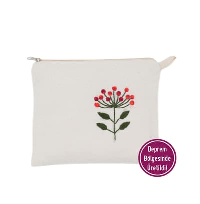 Kırmızı Çiçek Nakışlı Makyaj Çantası Umutkent