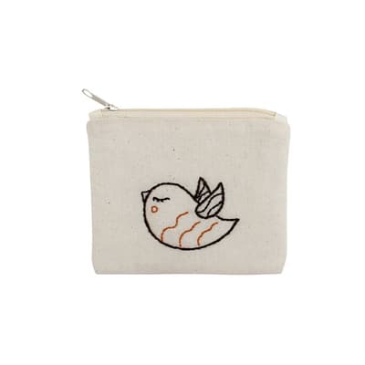 2 Kuş İşlemeli Bez Cüzdan