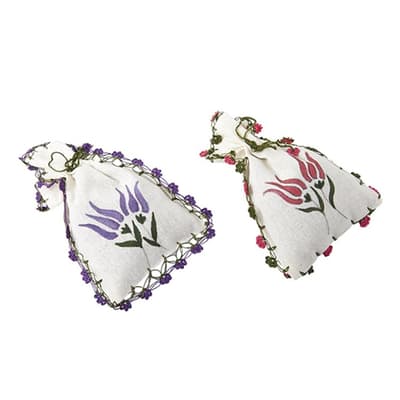 Lale Motifli El Boyama İkili Lavanta Kesesi