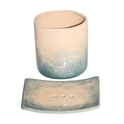 Mavi Seramik Diş Fırçalık ve Sabunluk Seti