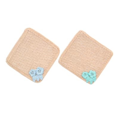 Mavi ve Yeşil Tığ İşi İkili Bardak Altlığı