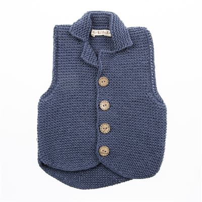 Mavi Yakalı Örgü Bebek Yeleği