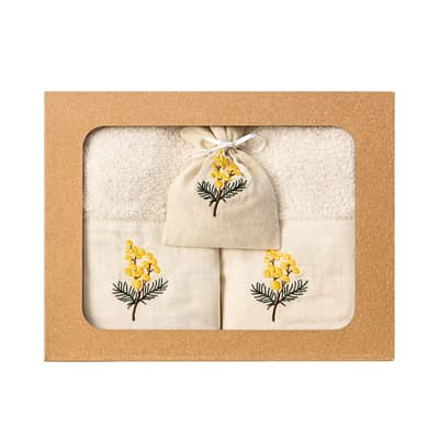 Mimoza Desenli Lavanta Keseli 2'li Havlu Seti