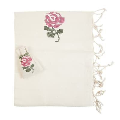 Pembe Gül Kanaviçeli Peştemal Lavanta Seti