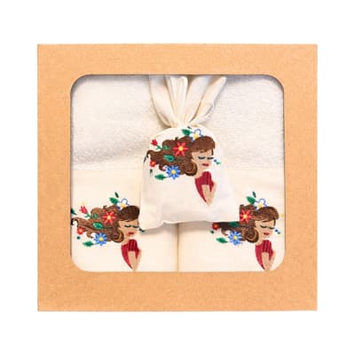 Saçları Çiçek Nakışlı 2'li Havlu Set