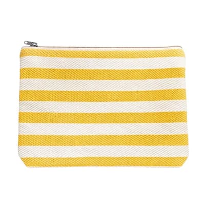 Sarı Fermuarlı Çizgili Makyaj Çantası Nero