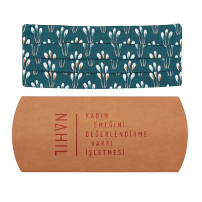 Yeşil Çiçek Desenli Yıkanabilir Bez Maske