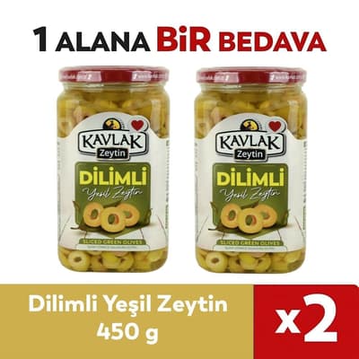 450 GR YEŞİL DİLİMLİ ZEYTİN 1 ALANA 1 BEDAVA