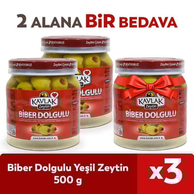 Biber Dolgulu Yeşil Zeytin 500 Gr 2 ALANA 1 BEDAVA