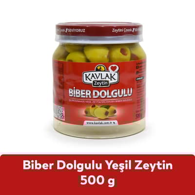 Biber Dolgulu Yeşil Zeytin 500 Gr