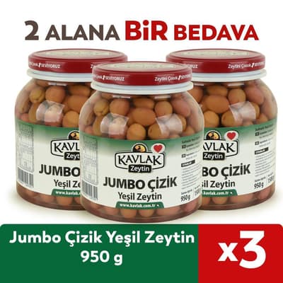 Jumbo Çizik Yeşil Zeytin 950 Gr 2 ALANA 1 BEDAVA