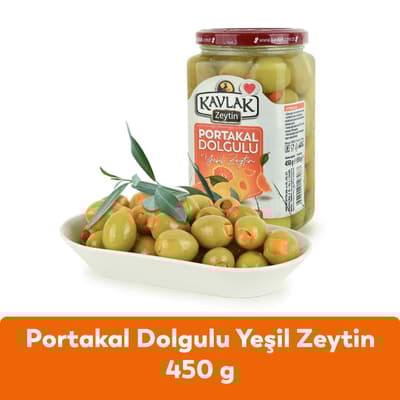 Portakal Dolgulu Yeşil Zeytin 450 Gr Cam Kavanoz