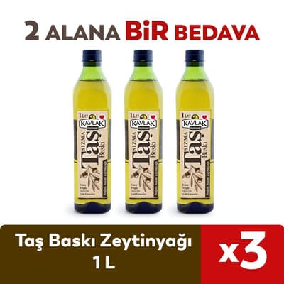 Taş Baskı Soğuk Sıkım Zeytinyağı 1 lt Pet Şişe 2 ALANA 1 BEDAVA