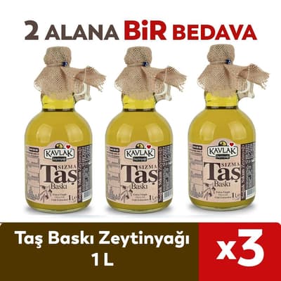 Taş Baskı Soğuk Sıkım Zeytinyağı 1 lt Gallone Cam Şişe 2 ALANA 1 BEDAVA