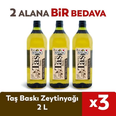 Taş Baskı Soğuk Sıkım Zeytinyağı 2 lt Pet Şişe 2 ALANA 1 BEDAVA