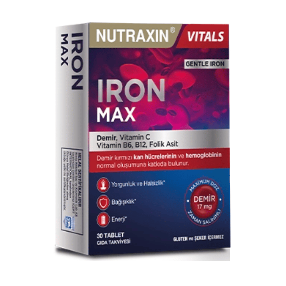 Nutraxin Iron Max 17 mg 30 tablet ürün ambalajı
