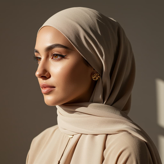 Hijab by Roza luxury beige hijab editorial