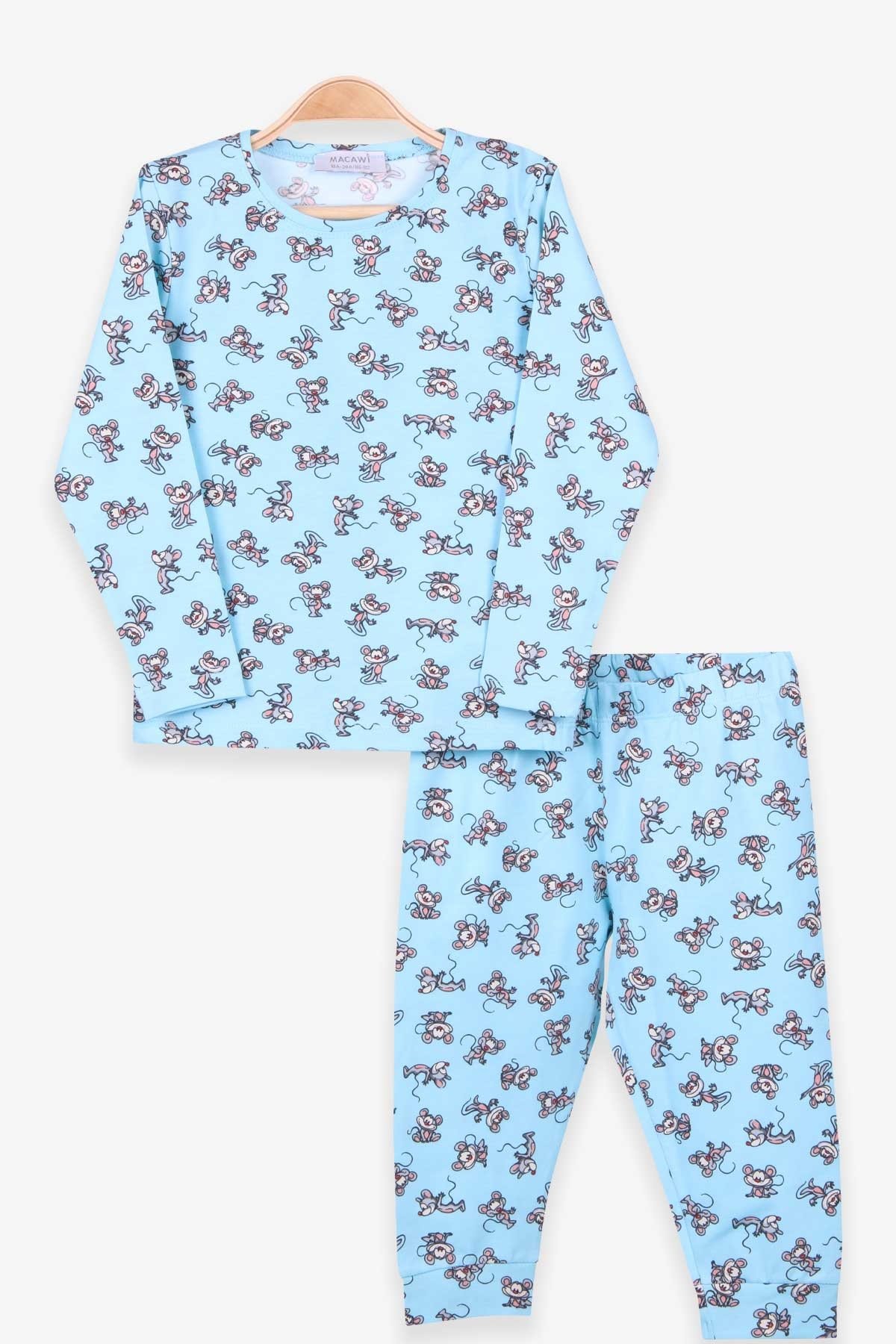 Erkek Çocuk Pijama Takımı Sevimli Fare Açık Mavi 1.5-2 Yaş - Yumuşak Kumaş  | Breeze