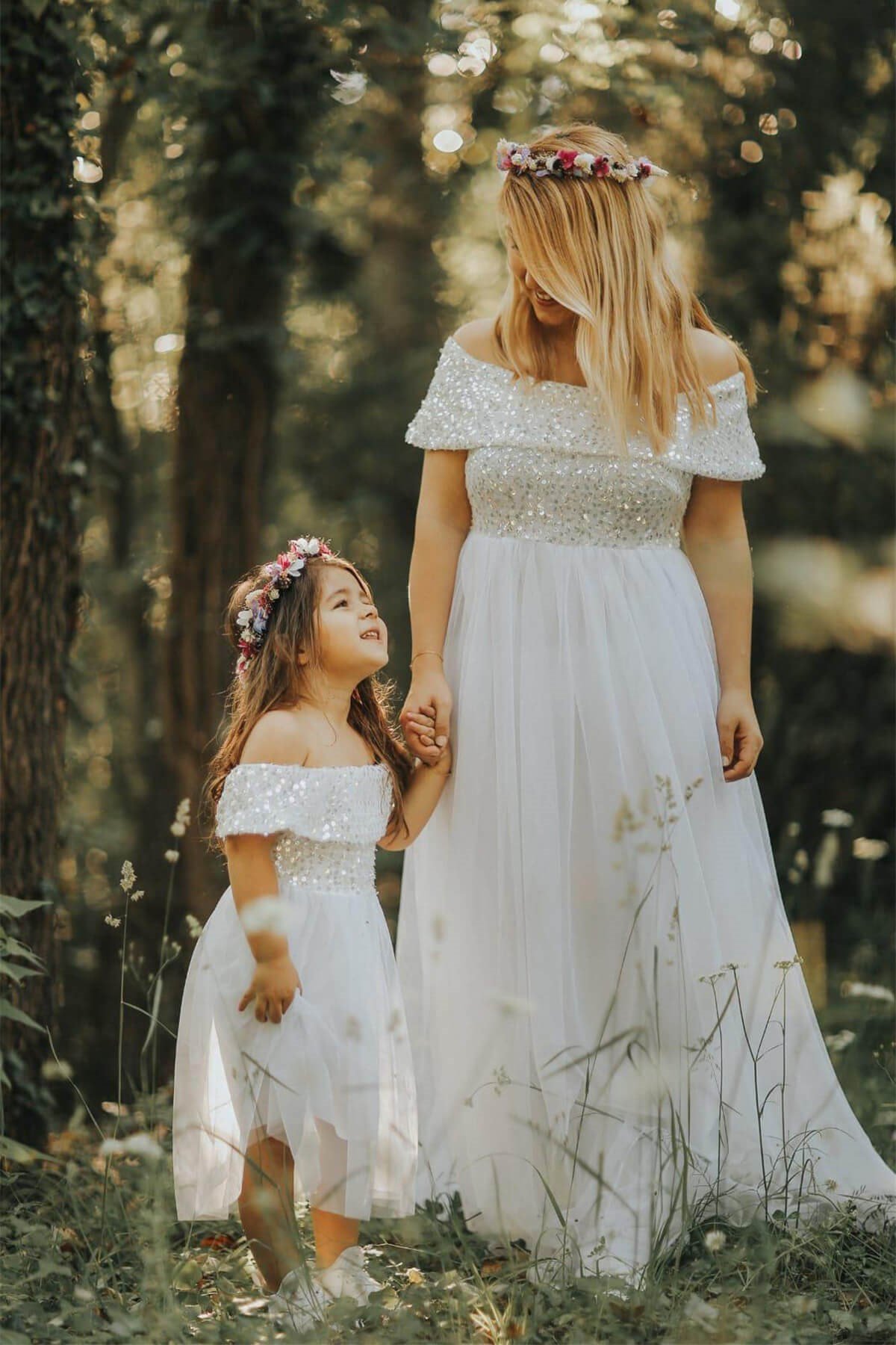 Moda Labio -Pul Payet Anne Kız Elbise Beyaz