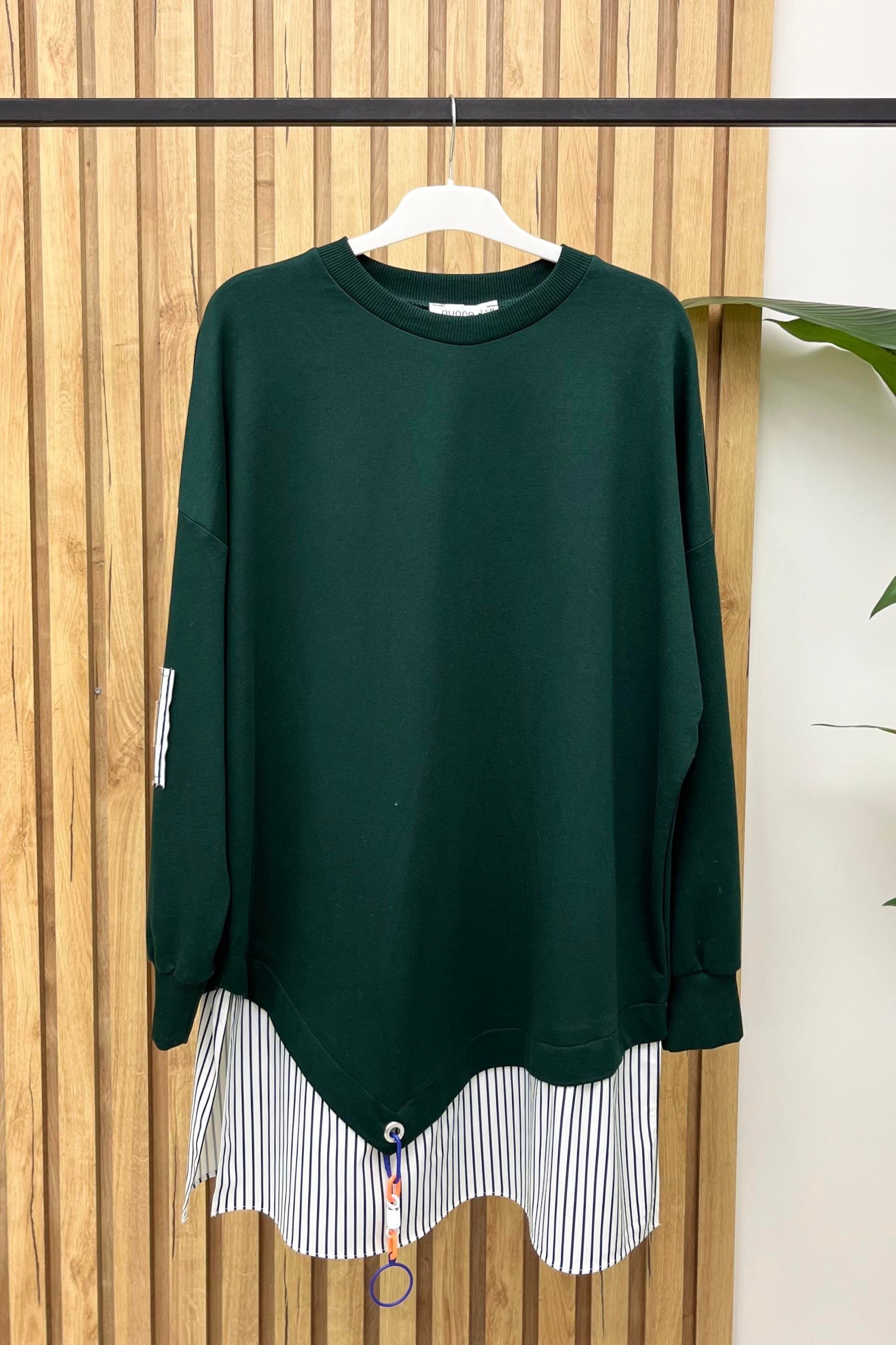 Eteği Çizgi Detay Tunik 10392 - Koyu Yeşil - Bilen Giyim