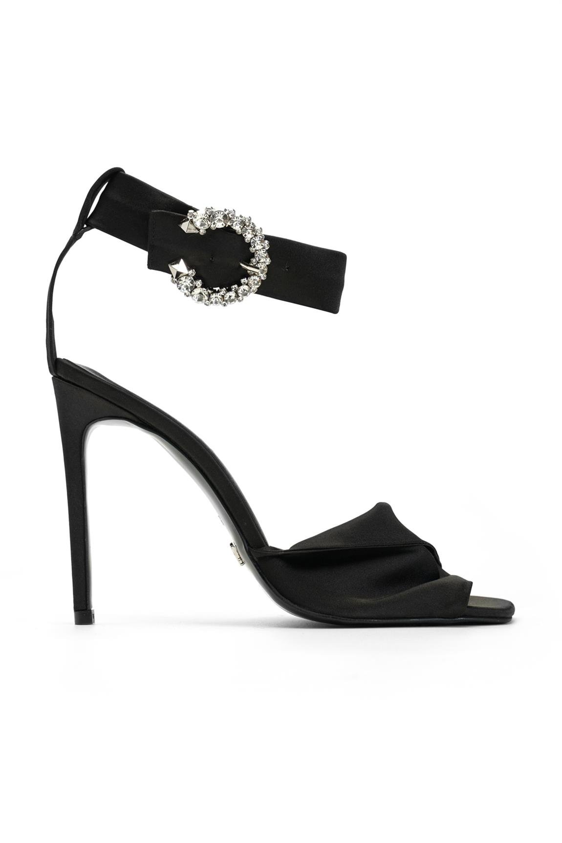 Jabotter Fiona Siyah Saten 10 cm İnce Topuklu Ayakkabı - Jabotter