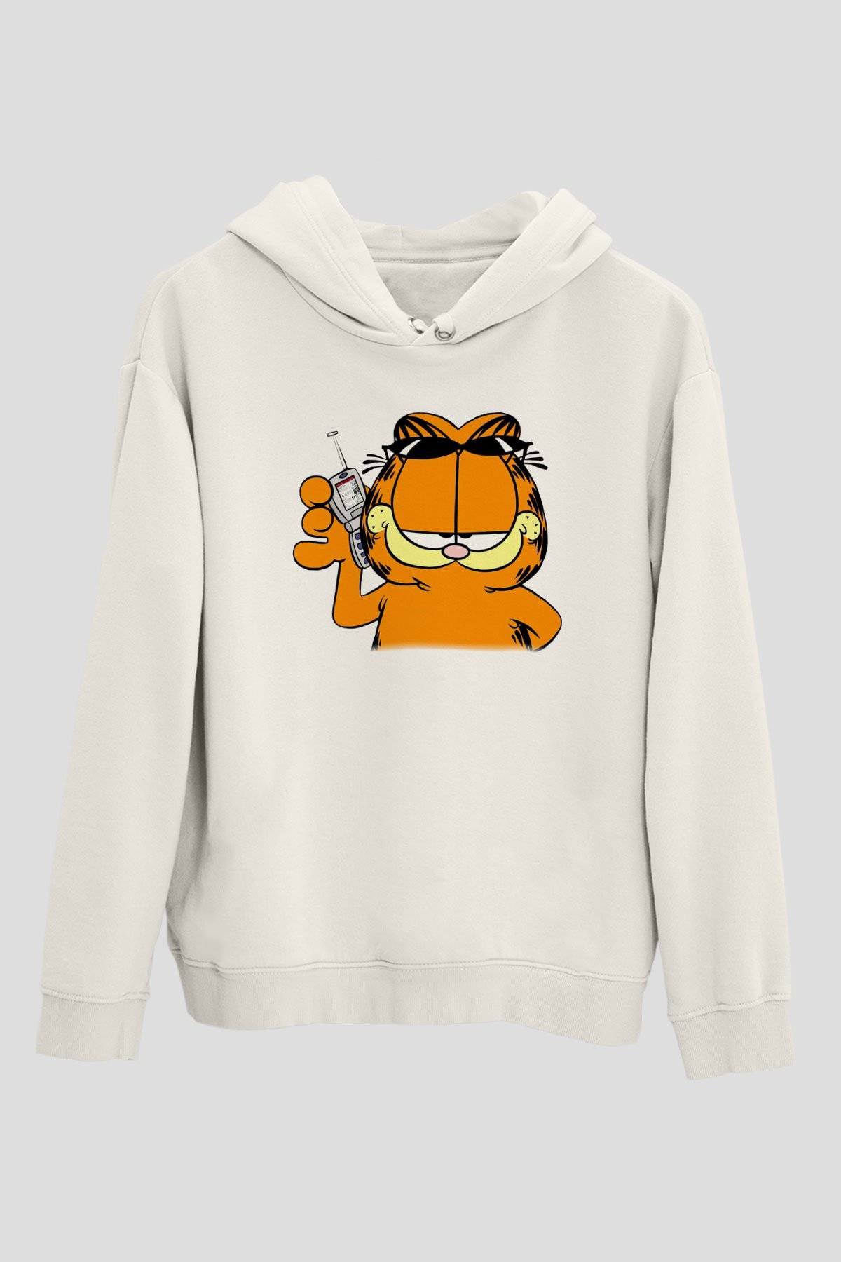 Garfield Beyaz Unisex Kapşonlu Sweatshirt