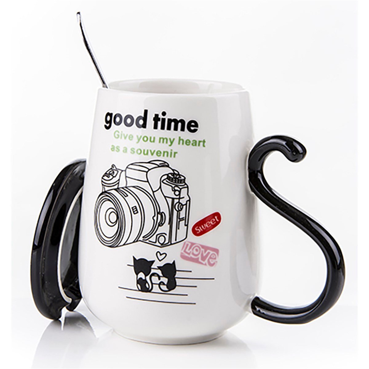 Fotoğraf Makinası Temalı Kapaklı ve Kaşıklı Kupa Bardak | Gifthome