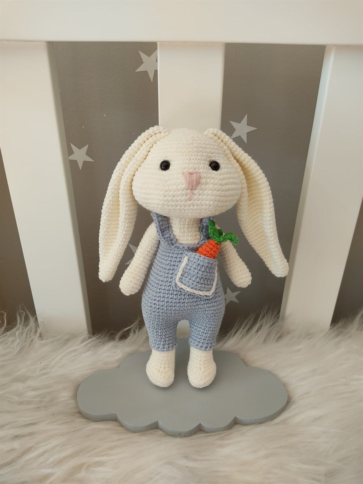 Jaju Baby Havuçlu Mavi Tavşan Amigurumi Oyuncak 20 cm