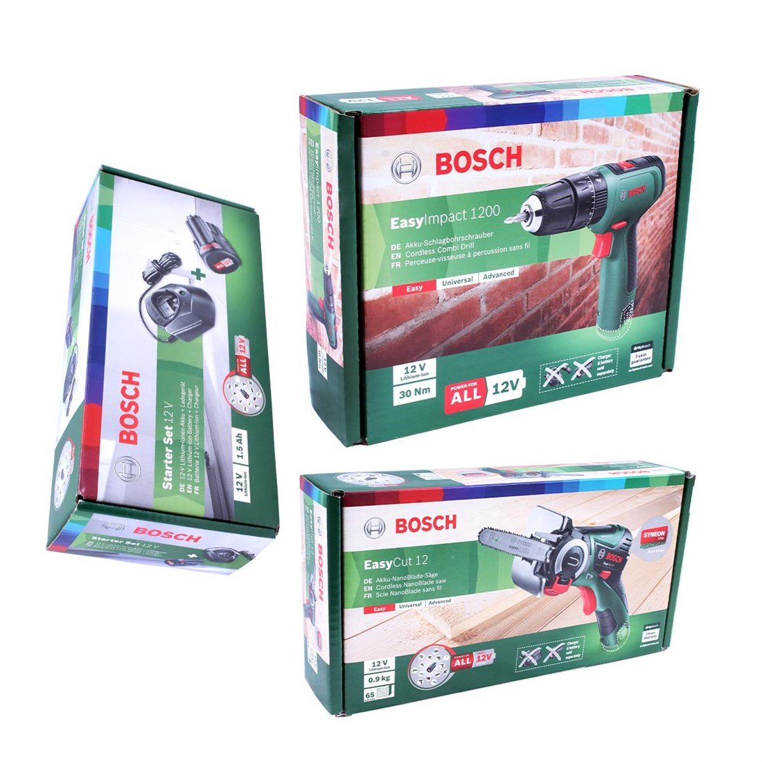 Bosch 1200 EasyImpact Darbeli Matkap + EasyCut 12 Solo + 12V Akü ve Sarj  Aleti