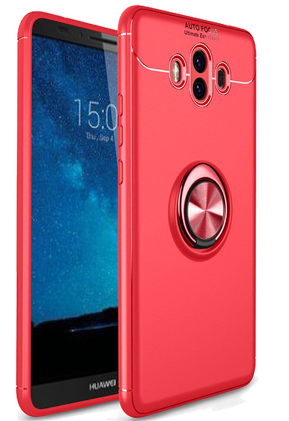 Huawei Mate 10 Pro Standlı Yüzüklü Mıknatıslı Korumalı Kırmızı Silikon Kılıf  | Ücretsiz Kargo