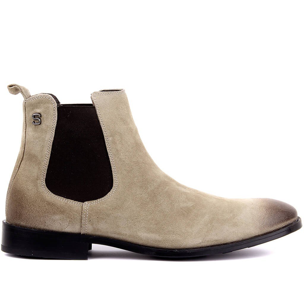 Beige Suede, Genuine Leather, Leather Sole Men's Boots