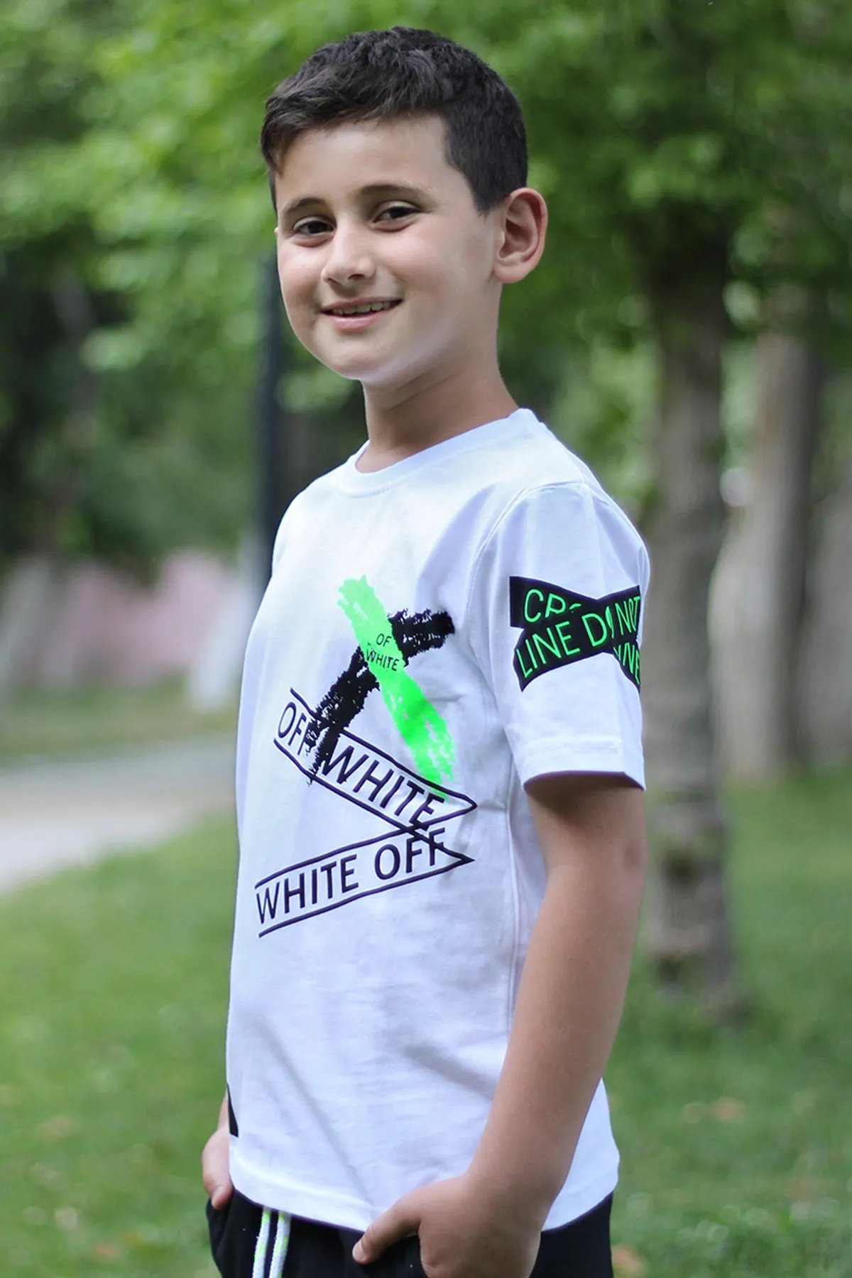 Off White Baskılı %100 Pamuk Beyaz Erkek Çocuk T-shirt 9-16 Yaş