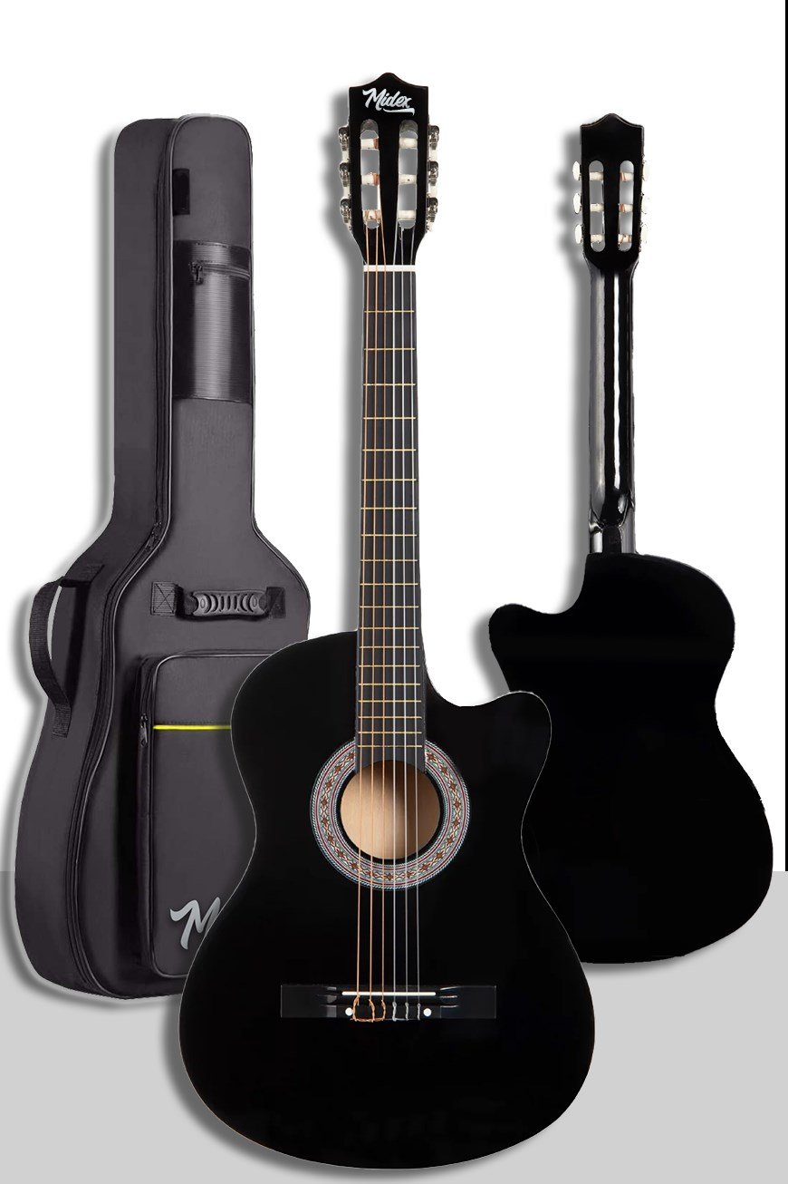 Midex CG390BK-XBAG Siyah Klasik Gitar 4/4 Kesik Kasa Full Set