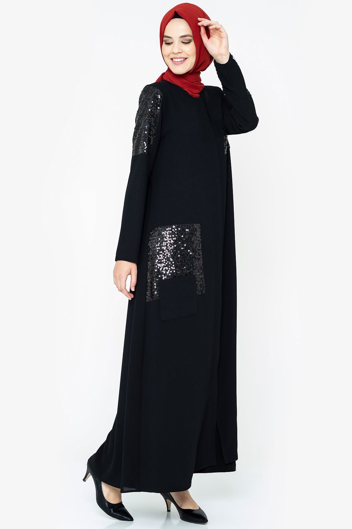 Zippered Sequined Black Abaya | Beyza