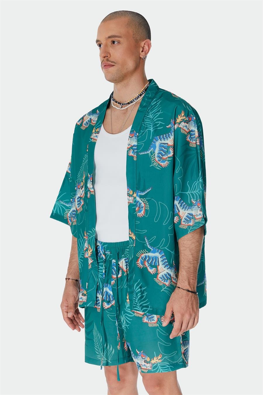 Kaplan Desenli Kimono Gömlek - Yeşil - Ohbro Official