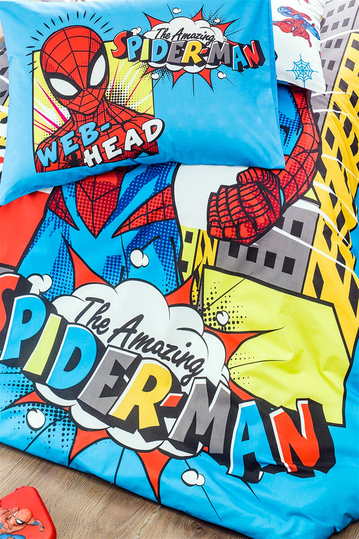Özdilek Spider Man Newyork Disney Nevresim Takımı Lastikli Çarşaf Tek  Kişilik-Mavi