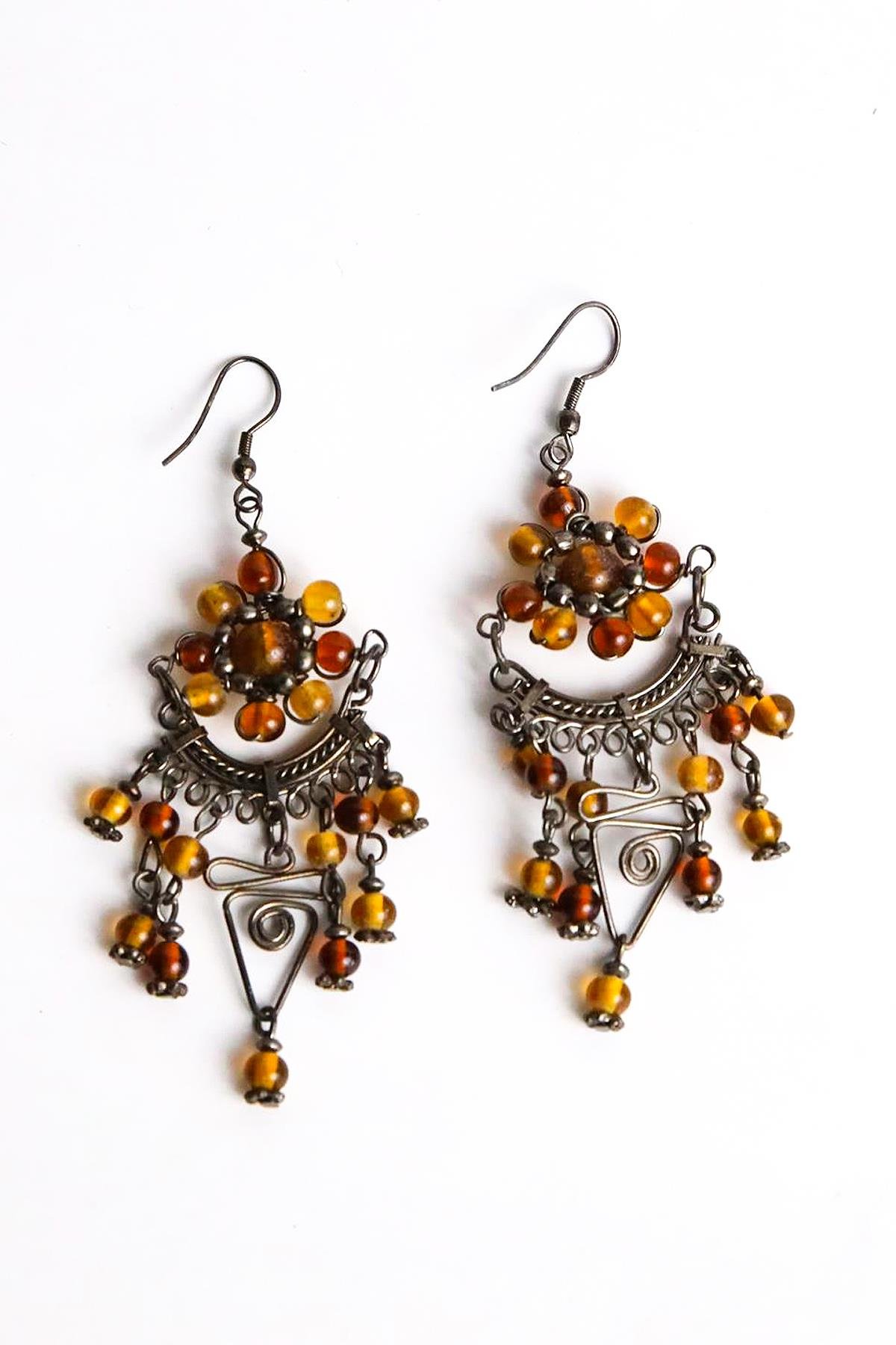 Triangle Spiral Design Antique Glass Earrings - Saman Butik | Shop