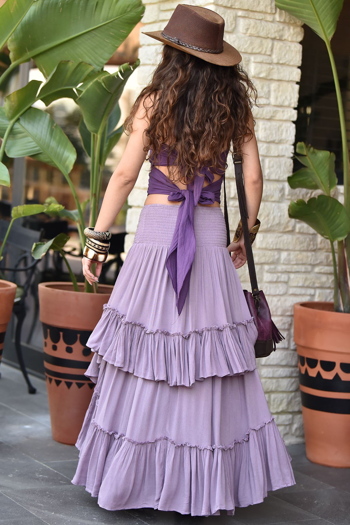 Lilac Layered Cotton Skirt - Şaman Butik | Boho Fashion
