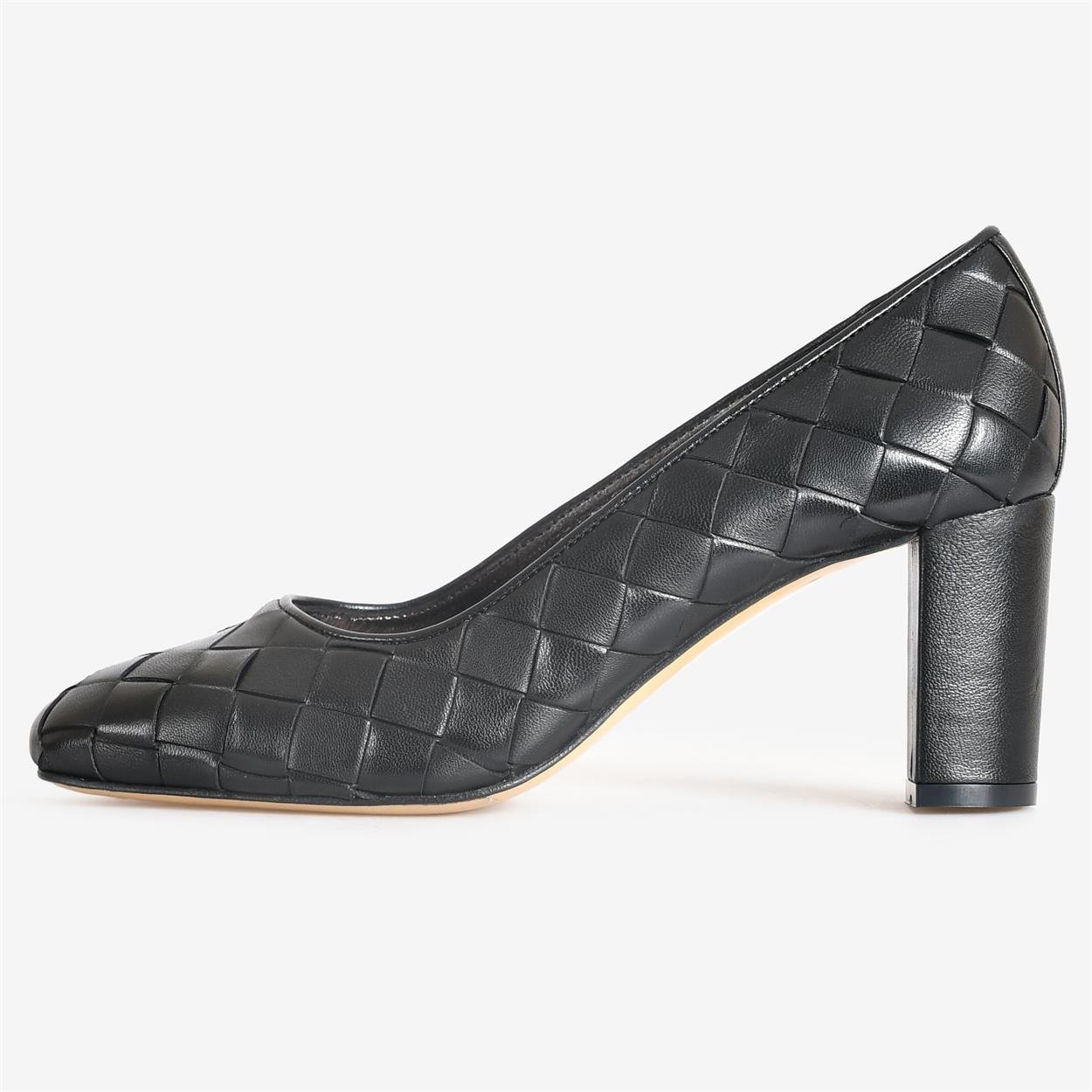 Flower Ayakkabı | Siyah Örgü Deri Kadın Topuklu Ayakkabı