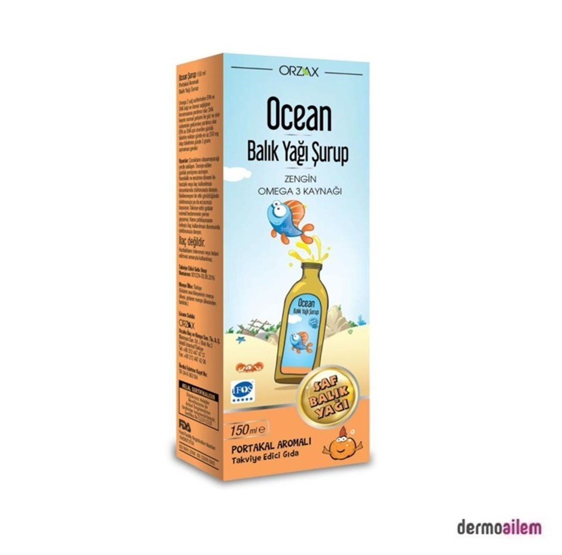 Ocean Omega 3 Balık Yağı Portakal Aromalı Şurup 150 ml (Kral Şakir) Ürün ve  Fiyatları | Dermoailem.com