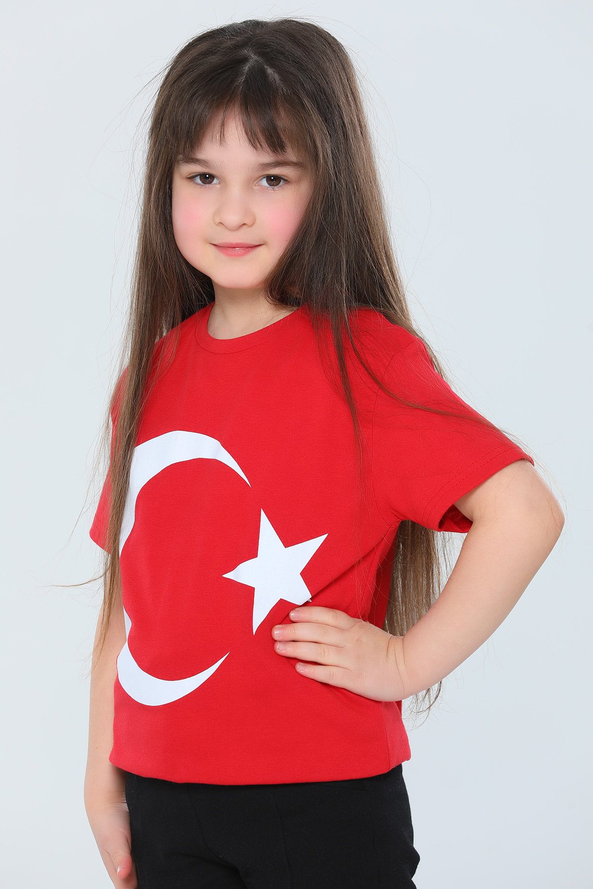 Kırmızı Kız Çocuk Bisiklet Yaka Ay Yıldızlı Türk Bayraklı T-shirt 476044 -  tozlu.com