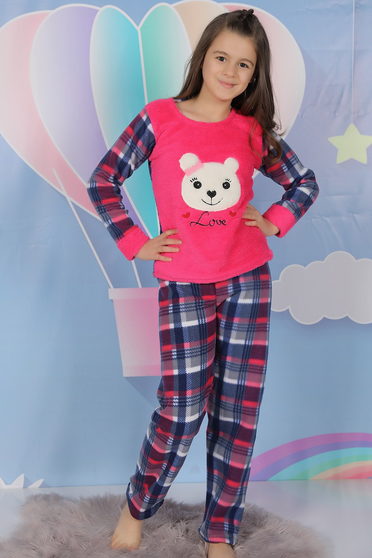 Fuşya Polar Kız Çocuk Pijama Takımı 290268- tozlu.com
