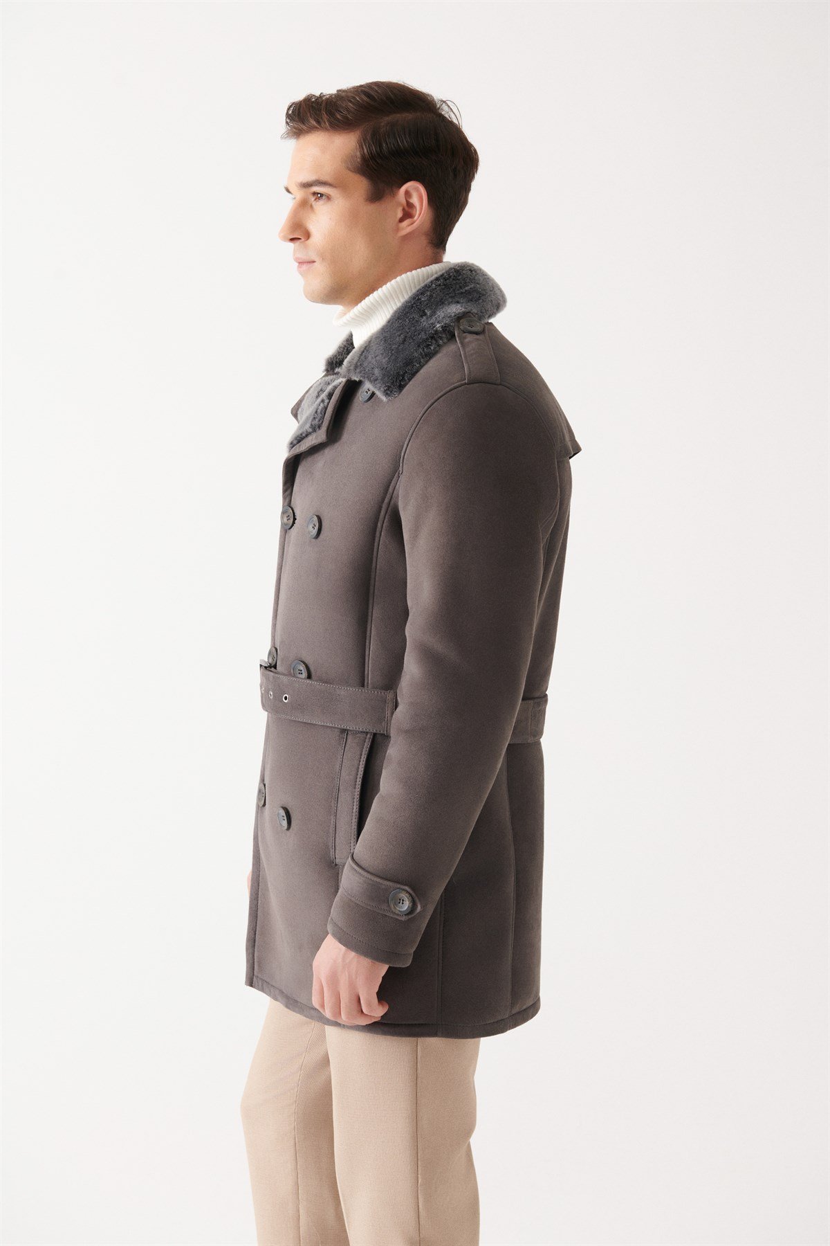 GILBERTO Men Grey Shearling Coat | Men Leather and Shearling Coat&Jacket