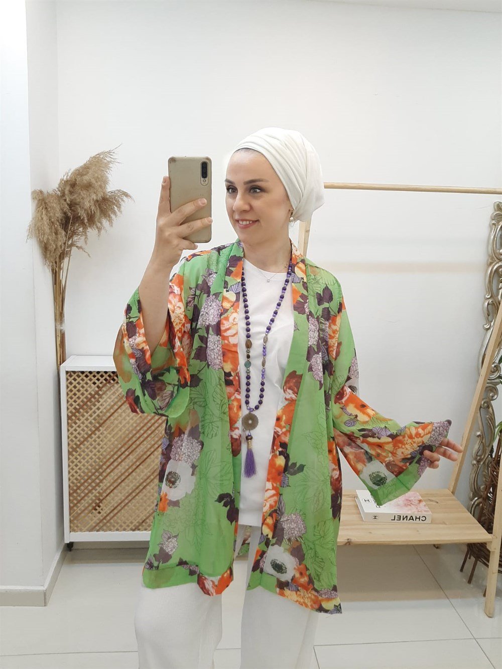 Çiçekli Şifon Kimono Ceket
